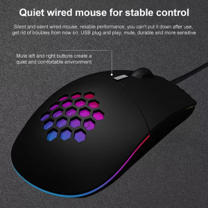 Vezetékes gamer egér, SXS-838, USB-C, RGB LED, 3200dpi, fekete borítás