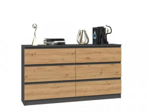 Riano MIX M6 140 2x3 fiókos szekrény, 138x77x40 cm, antracit-tölgy