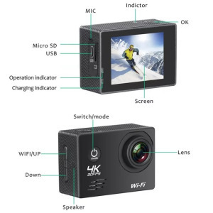 Sportkamera, WiFi-s 12MP akciókamera FullHD, 30m-ig vízálló, A+ 170°, pink