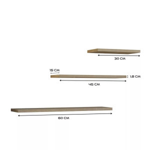 Odell Tobi 3P fali lebegőpolc (3db), 60x1.8x15 cm, sonoma