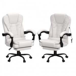 Főnöki-vezetői irodai forgószék masszázs funkcióval, lábtartóval - fehér