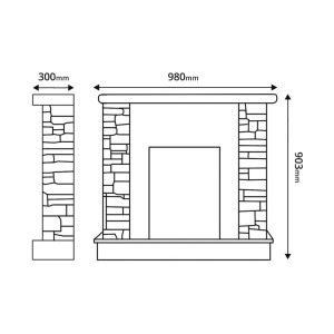 Kandallókészlet Rock barna & Cris, Art Flame, 903x980x300 mm, 1500 W