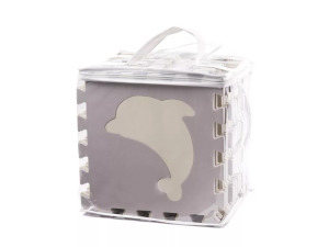 Hab szivacs puzzle 113x113 cm, 36db - szürke, ekrü állatos