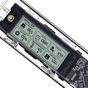 Külső M.2 SSD merevlemez ház, LCD kijelző, 10Gbps, USB-C, max 4TB, átlátszó