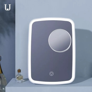 Érintős kozmetikai sminktükör, LED fényerő, 5x nagyítás, akkumulátor, fehér