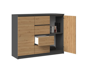 Riano MIX 2D4S komód, 120x97x40 cm, antracit-tölgy