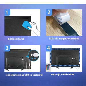 LED szalag, Sovel, Bluetooth alkalmazásvezérlés, 24 gombos távirányító, ragasztószalag, 5m, 4 db egybe