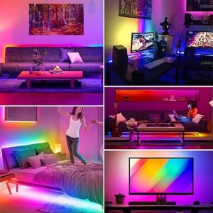 LED szalag, Sovel, Bluetooth alkalmazásvezérlés, 24 gombos távirányító, ragasztószalag, 5m, 4 db egybe