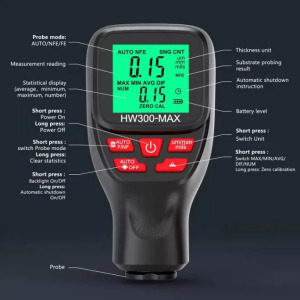 Autós festékvastagság mérő, digitális, hordozható mérőműszer, LCD, fekete
