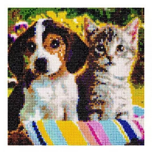 5D Gyémánt hímzés - 25x35 cm - kutyus-cica