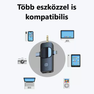 Vezeték nélküli mikrofon, élő közvetítés, videofelvételhez, fekete