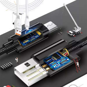 Adat- és töltőkábel K191, 150 cm, MicroUSB/USB, 2.4A gyorstöltés, fehér