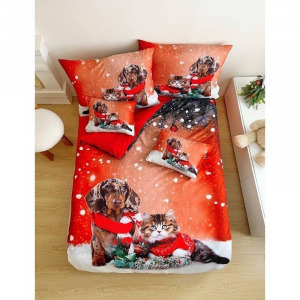 3 részes karácsonyi ágynemű / tacskó/cica
