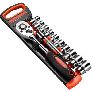 12 részes hatszögletű dugókulcs készlet 1/2" racsnis hajtókarral - fekete/piros (WW115)