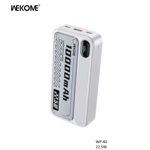 Wekome Powerbank 10000mAh, külső akkumulátor, 22.5W 2xUSB-C, 1xUSB-A, fehér