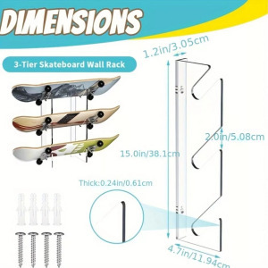 Akril gördeszkakihelyező állvány - falra szerelhető vízszintes gördeszka, snowboard tartó