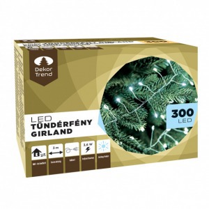 Dekortrend Tündérfény girland, ezüst kábel, 300 led, hideg fehér
