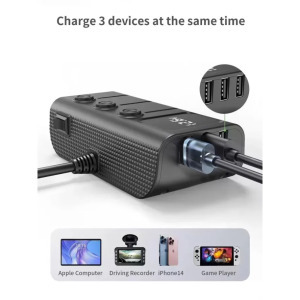 Autós szivargyújtó elosztó, 12-24V/120W, szivargyújtó aljzat, 2xUSB-C 3xUSB