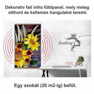 Infravörös fűtőpanel, infrapanel 500W, 105 x 60 cm, dekoratív napraforgó képpel