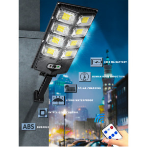 Solar Street Light kültéri napelemes lámpa mozgásérzékelővel és fényvezérléssel + távirányító, 336 ledes - MS-843