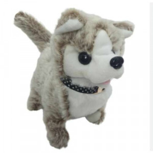 Husky kutya, elemes, sétáló, plüss borítással, hanggal, barna - fehér