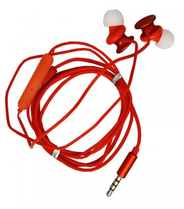 Vezetékes fülhallgató, beépített mikrofon, hívásfogadás, 3,5mm jack, piros