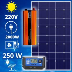 220V/12Vnapelem rendszer 250Wpanel 2000W inverter/ töltésvezérlő (50A)