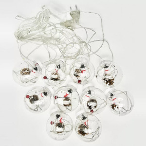 Összefűzhető Snowman/Hóember gömbök, LED fényfüzér, 3m, 8mód, 4szín, 10gömb