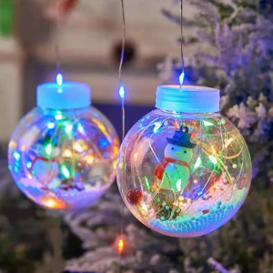 Összefűzhető Snowman/Hóember gömbök, LED fényfüzér, 3m, 8mód, 4szín, 10gömb