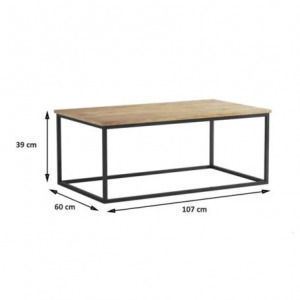 Elite Home Elegáns, minimalista stílusú fekete fémvázas dohányzóasztal, tölgy színű asztallappal