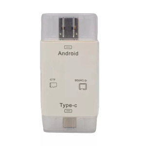 3in1 OTG USB-C/USB/MicroUSB + Kártyaolvasó: MicroSD/TF SD, fehér