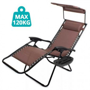 Zéró gravitáció szék napellenzővel és pohártartóval 2db, barna