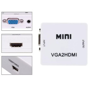 VGA+Jack -> HDMI átalakító adapter, 1080p, videó+audio konverter, fehér
