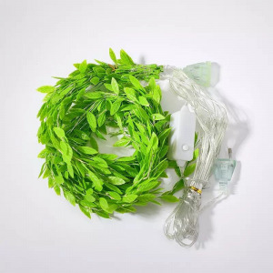 3x2 méteres ledes fényfüggöny apró zöld levelekkel, 8 programos, sorolható, hidegfehér