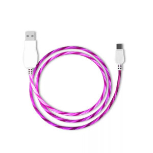 Adat- és töltőkábel, USB-C/USB, villogó LED fénnyel, 2A, 1 méter, pink