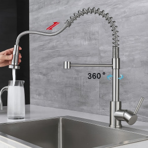 Teleszkópos konyhai mosogató csaptelep - 360°-ban forgatható zuhanyfejjel, ezüst