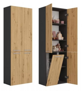 Riano MIX 1K DD fürdőszoba szekrény, 60x174x30 cm, antracit-tölgy