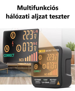 Multifunkciós konnektor dugalj, hálózati aljzat teszter, AC 0.1V~250V, LCD