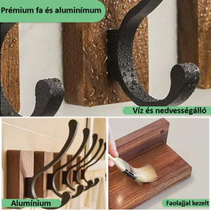 Elite Home 4 darabos rusztikus ruhafogas szett, fa + alumínium, kétoldalú ragasztóval és csavarokkal