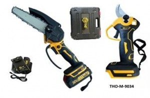 Tho akkumulátoros ágvágó szett - akkus láncfűrész és metszőolló- M-9034