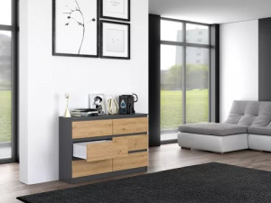 Riano MIX M6 120 2x3, fiókos szekrény, 120x77x30 cm, antracit-tölgy