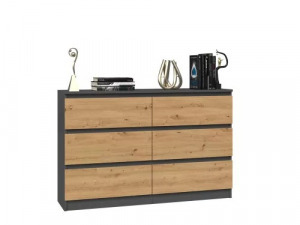 Riano MIX M6 120 2x3, fiókos szekrény, 120x77x30 cm, antracit-tölgy