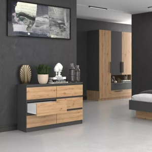 Riano MIX M6 120 2x3, fiókos szekrény, 120x77x30 cm, antracit-tölgy