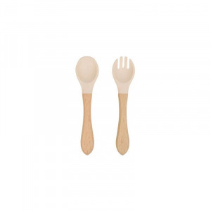 Mackó formájú bambusz tányér gyermek étkezőkészlet szilikon fejű kanállal és villával, 3 db-os szett