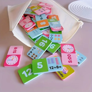 4-az-1-ben fa oktató játékkészlet: dominók, összeadás és kivonás, időfelismerés