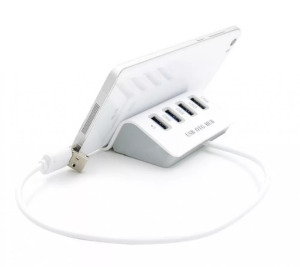 4-portos USB Hub elosztó (USB2.0/MicroUSB->4db USB2.0), fehér